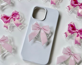 Girly Bow Phone Grip - Trendy Hair Bow - Pink Bow - Girly Phone Stand - Tablet Stand - Gifts for Her- Pink Coquette Bow - Elegant Ribbon