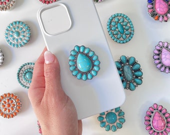 Turquoise Stone Phone Grips,Southwestern,Rodeo Phone Grips,Western Phone Grips,Concho,Cactus Phone Ring,Country Girl - RETRACTABLE ARM BASE