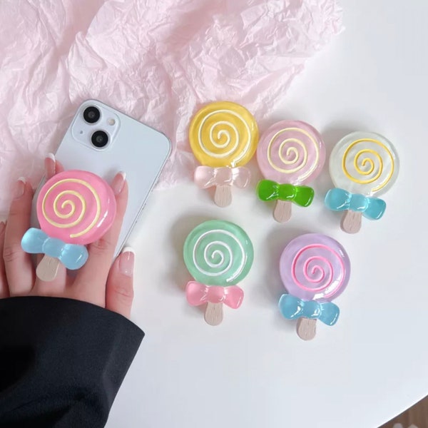 Cute 3D Candy Sweet Lollipop Support de poignée de téléphone portable, Accessoire de téléphone Kawaii, Support de téléphone, Anneau de doigt de sucette rose, Anneau de téléphone iPhone, G