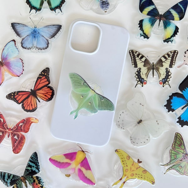 Luna Moth Phone Grip-Rare Butterfly Phone Stand-Monarch-Swallowtail-Nature Gifts- Atlas Moth- RETRACTABLE ARM BASE