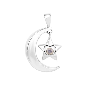 Star & Moon silver pendant with a Moonstone