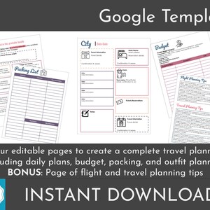 Customizable Travel Itinerary Bundle | Digital Vacation Planner | Editable Google Slides Itinerary | Travel Printable | Instant Download