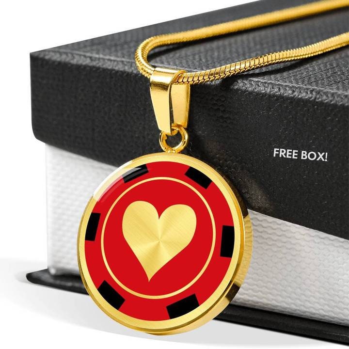 Poker Chip Jewelry Red With Heart Round Circle Shaped Pendant Etsy