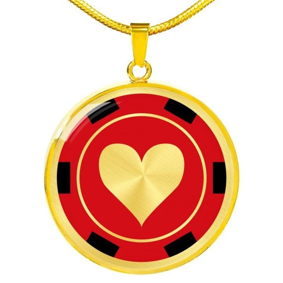 Poker Chip Jewelry Red With Heart Round Circle Shaped Pendant Etsy UK