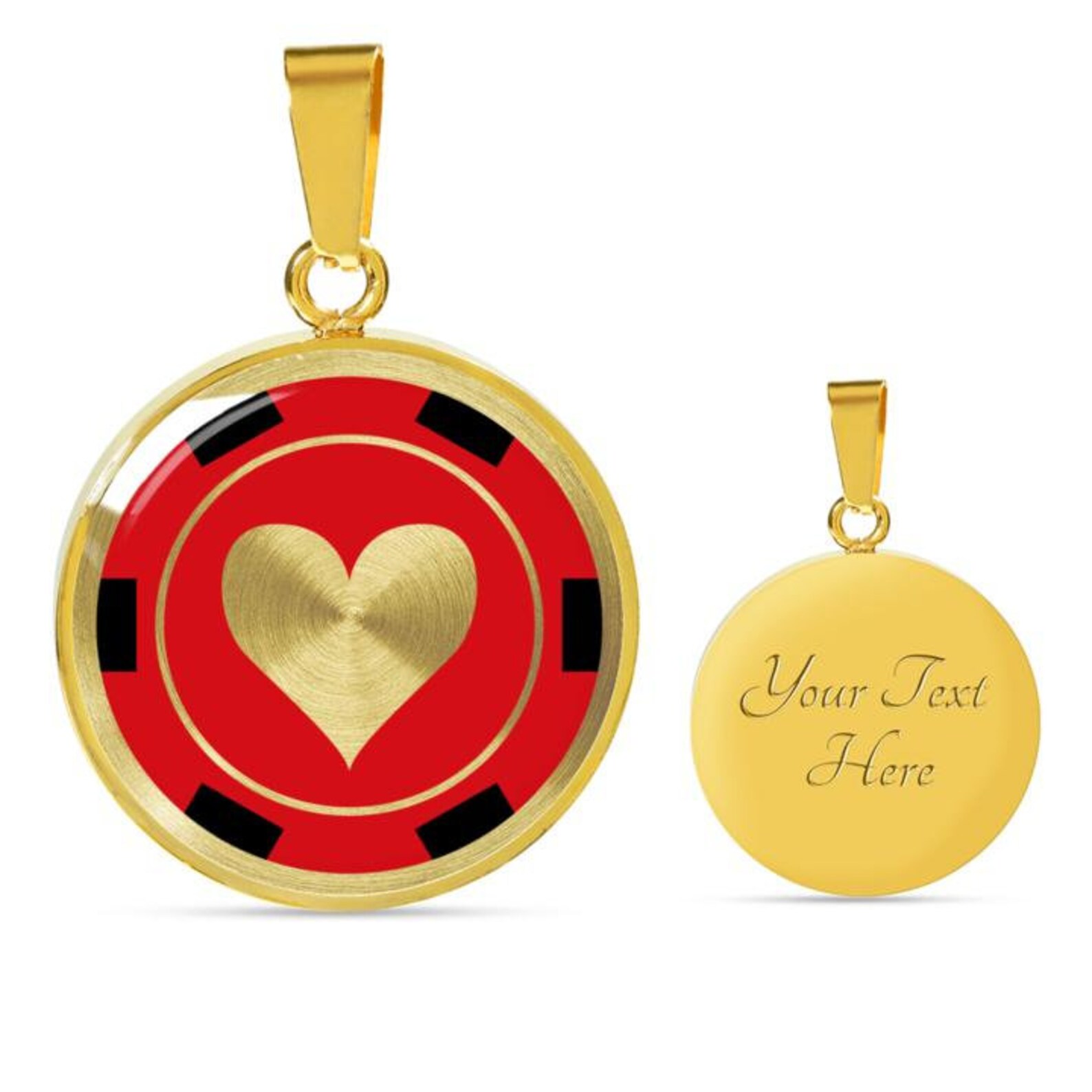 Poker Chip Jewelry Red With Heart Round Circle Shaped Pendant Etsy