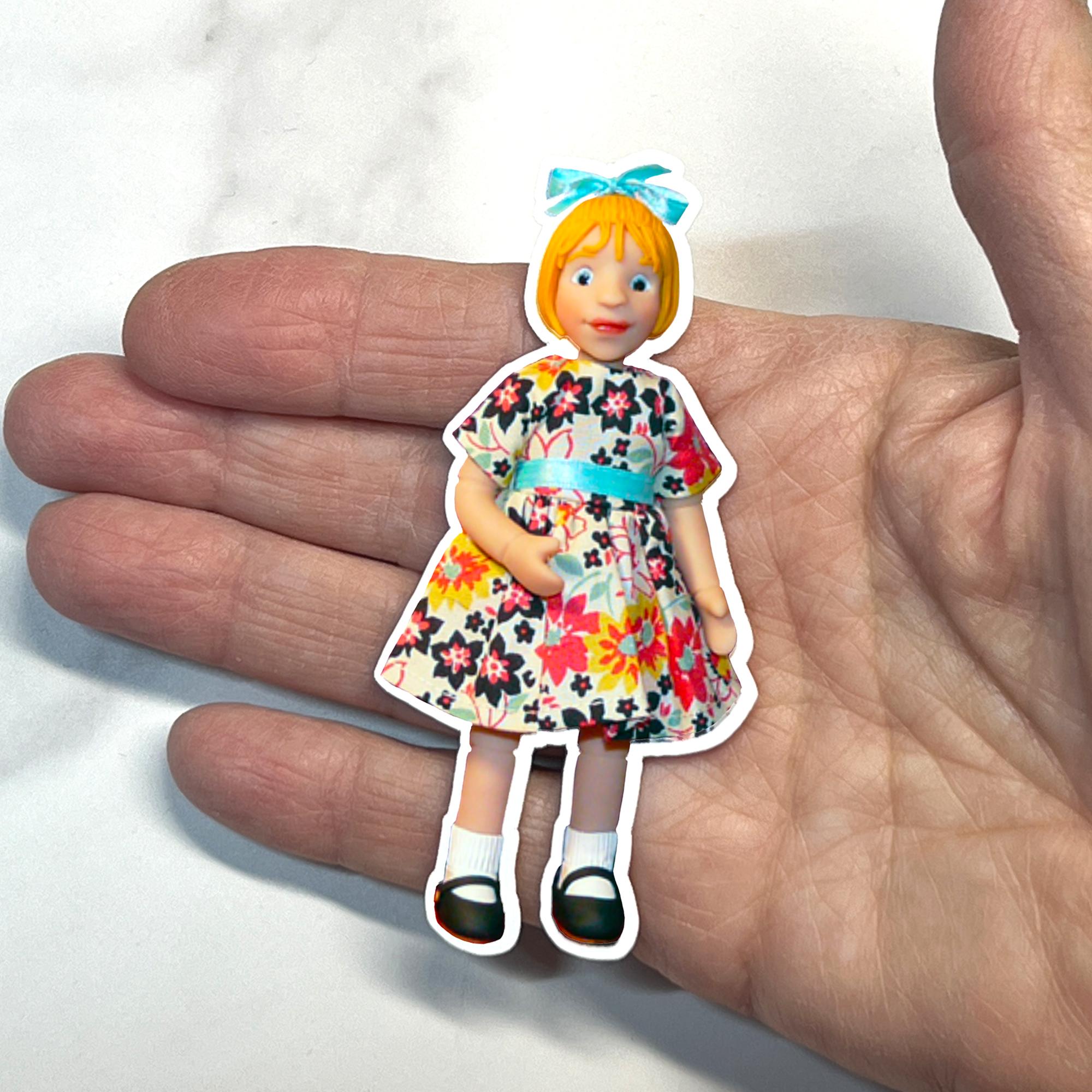 Doll Sticker, Little Mo Doll, Miniature Posable Doll Vinyl Sticker