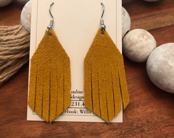 Mustard suede fringe earrings