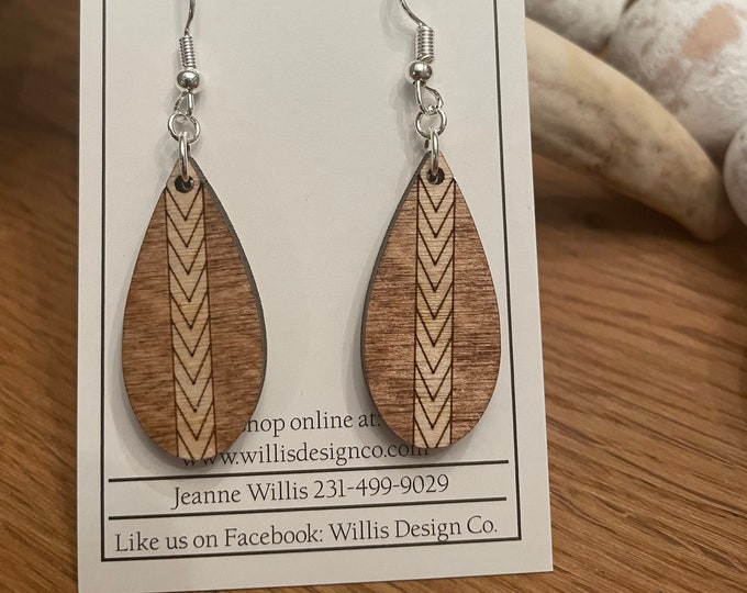 Hand painted petite center chevron teardrop earrings