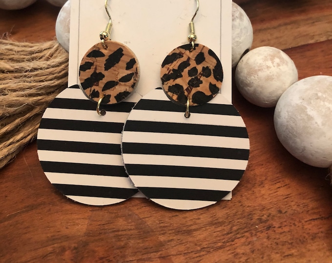 Stripe and animal print leather earrings