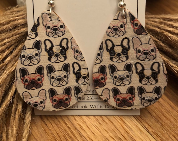 Axel the French Bulldog cork on leather earrings