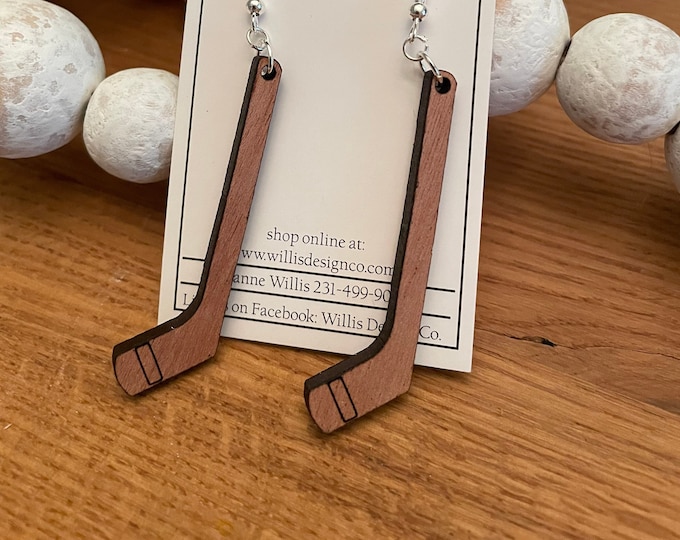 Wooden hockey stick earrings, hockey earrings, sport earrings