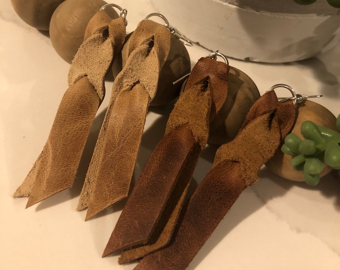Distressed Braided leather earrings