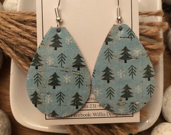 Christmas tree cork on leather earrings