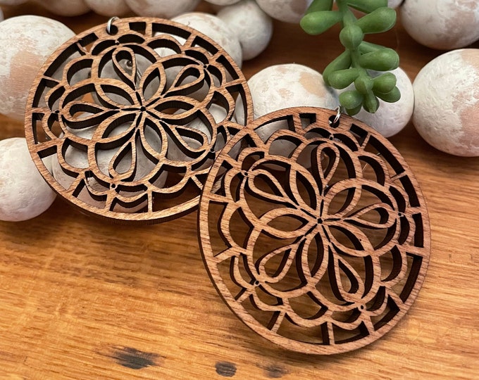 Bold and beautiful wooden mandala earrings