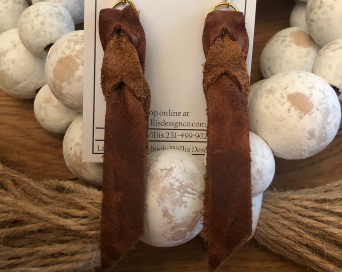 November earring of the month braided genuine leather earrings