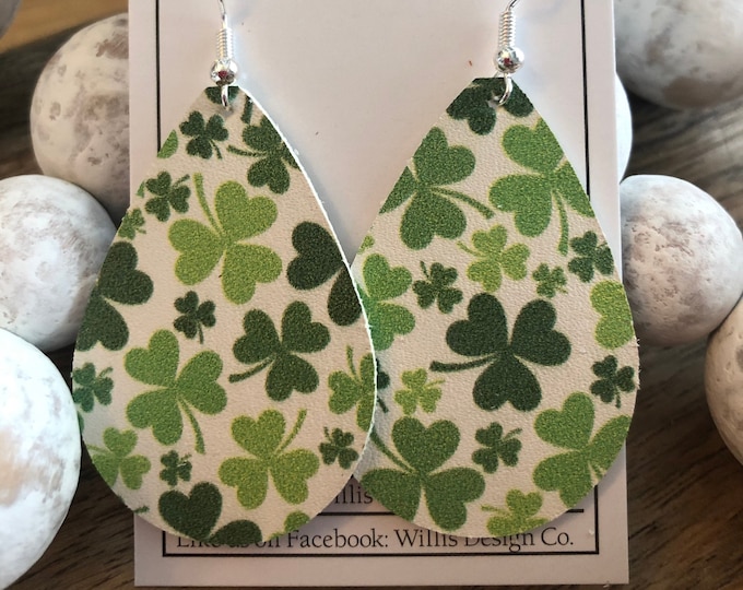 Shamrock leather teardrop earrings, St. Patrick’s Day earrings