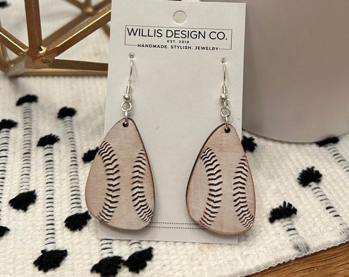 Wooden hand painted baseball earrings