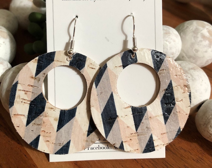 Chevron circle cut out leather earrings