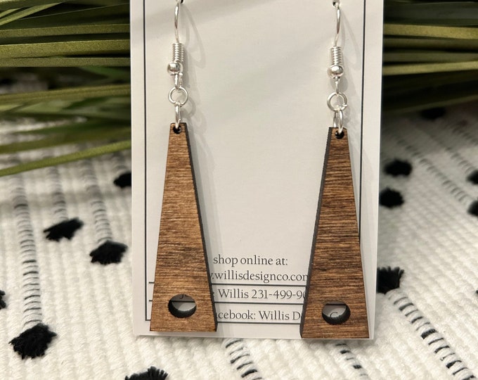 Minimalist wooden triangle with circle cutout earrings