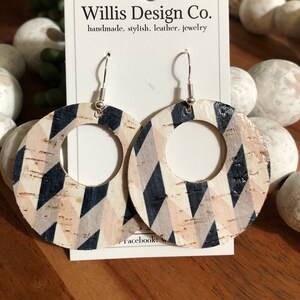 Chevron circle cut out leather earrings