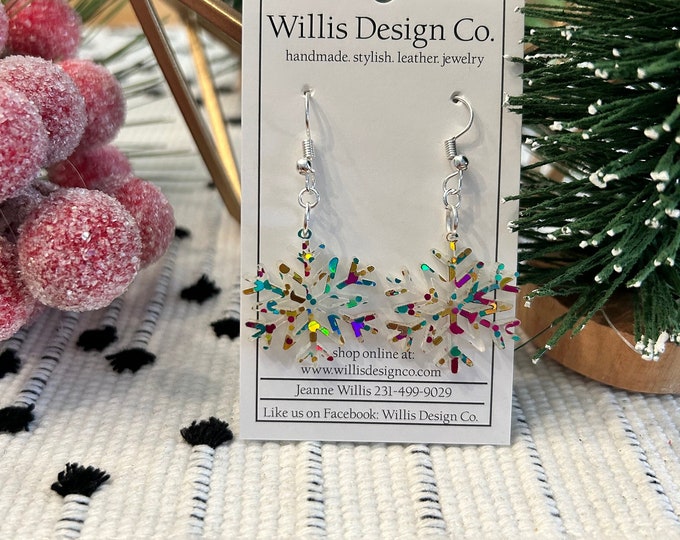 Glitter dot acrylic snowflake earrings
