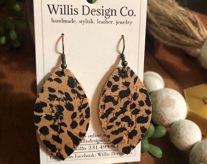 Animal print cork on leather earrings