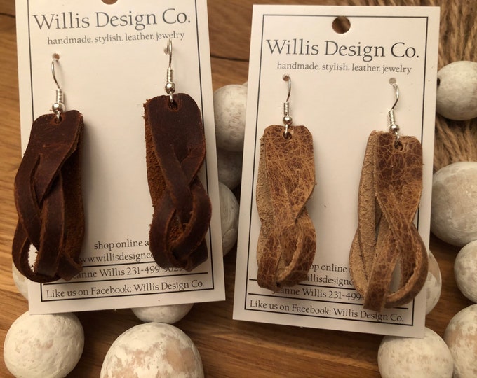 Distressed genuine leather braided loops