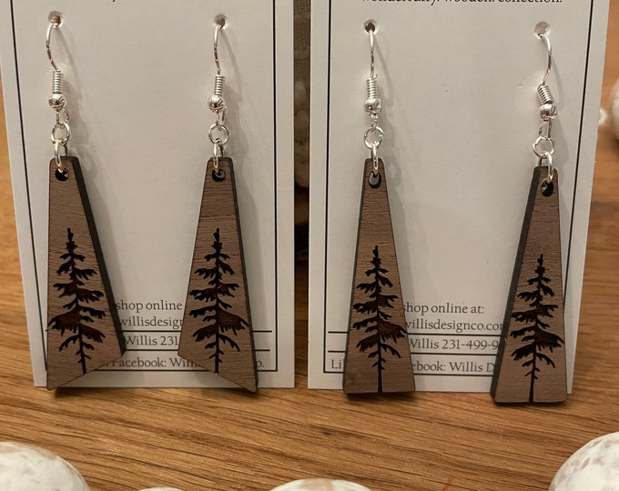 Wooden sugar pine tree earrings