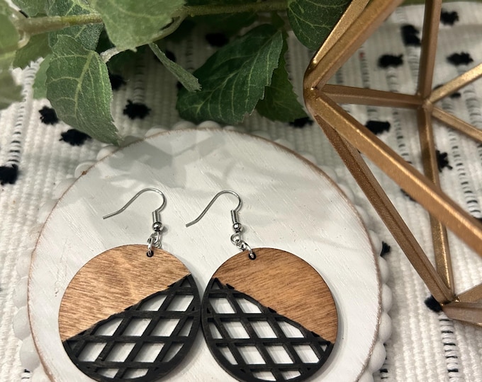 Wooden round geometric cutout earrings