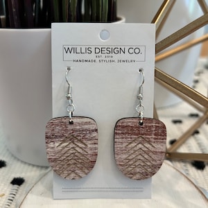 Distressed wooden chevron earrings