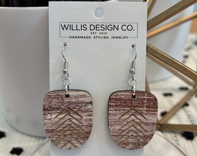 Distressed wooden chevron earrings