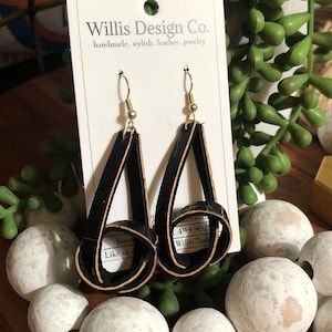 Black cork on leather knot earrings