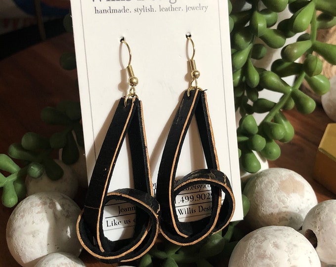Black cork on leather knot earrings
