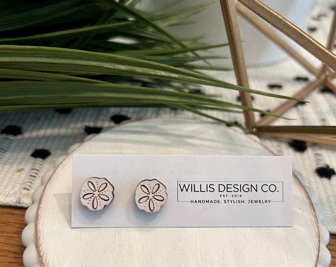Wooden hand painted  sand dollar stud earrings