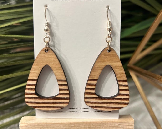 Wooden striped dangle earrings