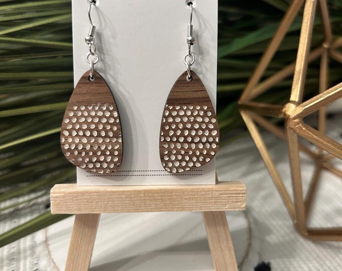 Dotted wooden dangle earrings