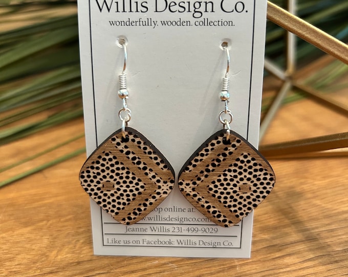 Wooden cut out earrings, dangle earrings