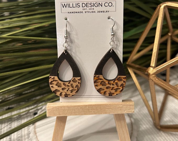 animal print wooden cutout earrings