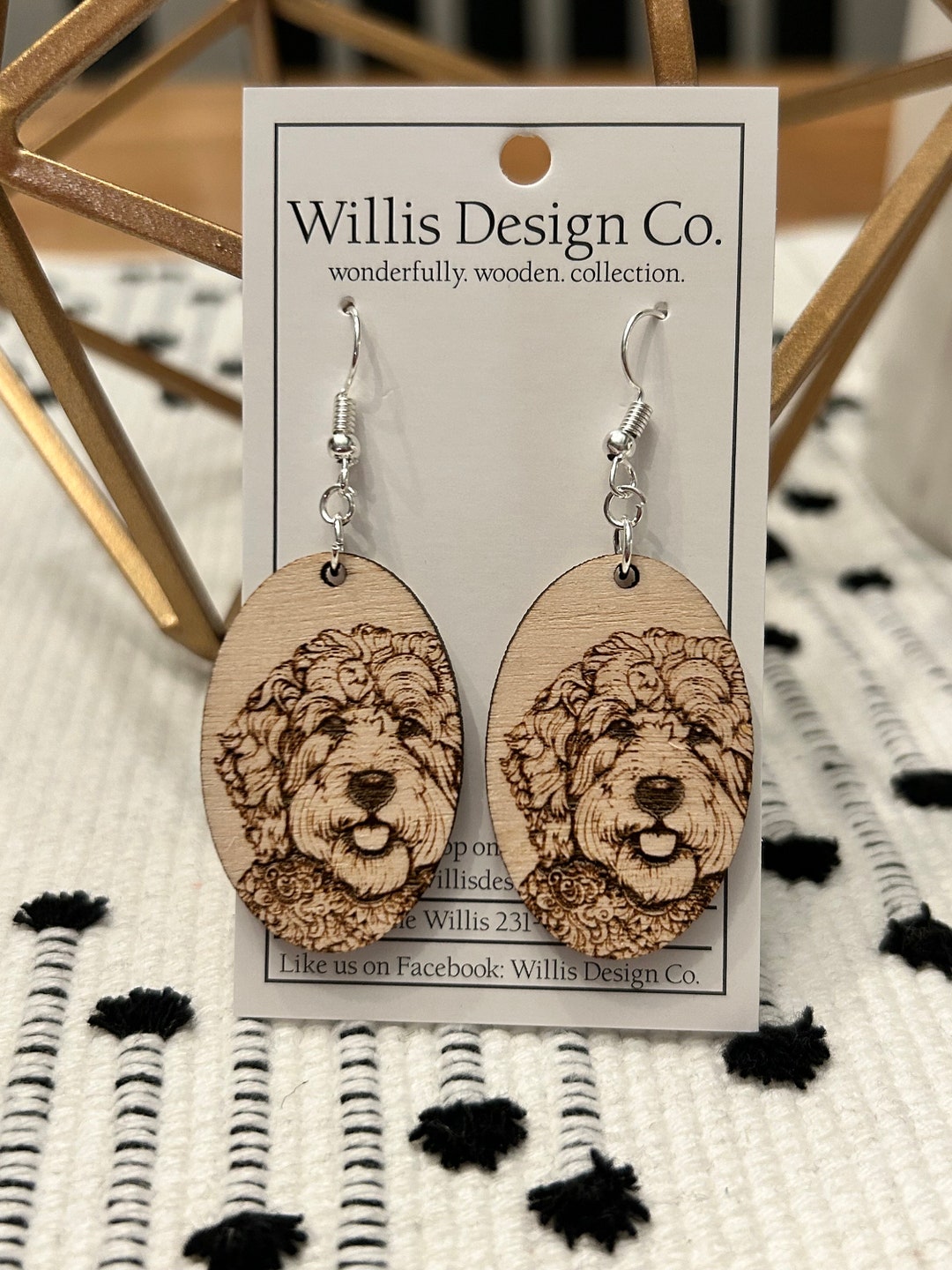 Wooden Golden Doodle Oval Earrings, Dog Earrings, Australian ...