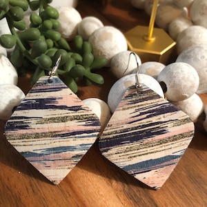 Watercolor cork on leather earrings