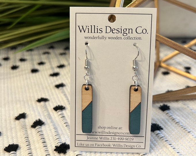 Handpainted wooden rectangle earrings