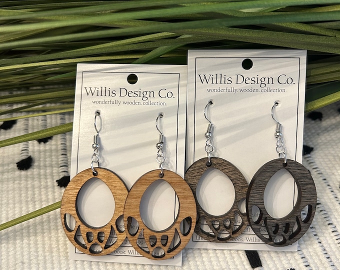 Wooden circle cut out dangle earrings