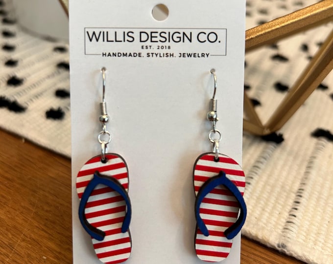 Wooden summer flip flop earrings, sandal earrings, beach earrings