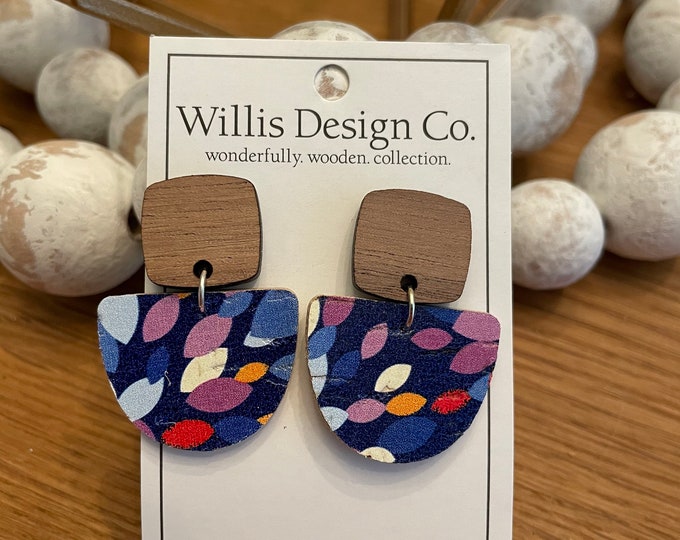 Vibrant confetti cork and wood stud back earrings