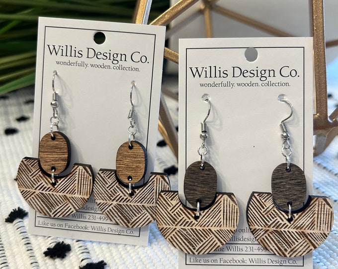 Wooden 2 piece geometric dangle earring