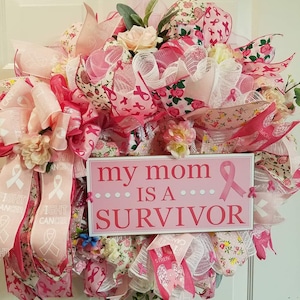 Frontdoor wreath, Pink cancer wreath, Survivor wreath, Breast cancer wreath