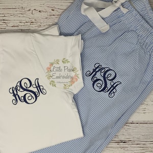 Monogrammed Seersucker Pajama Set - Pink, Blue, Green, White - Bridesmaids Gift - Mother of the Bride - Mother of the Groom