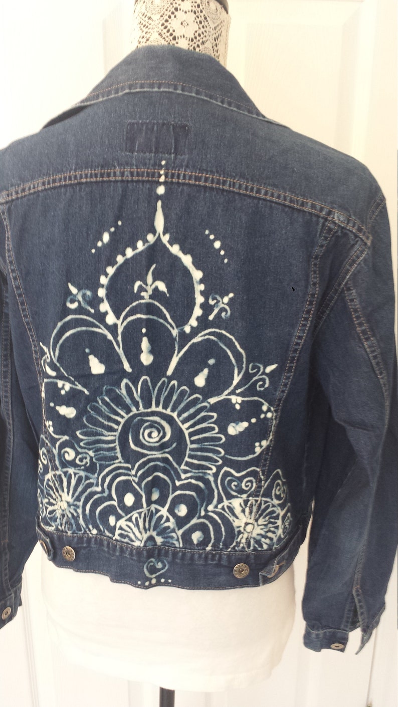 Upfashioned Jean Jacket Flower Hand Bleached Design on Back - Etsy