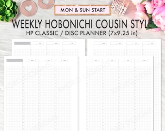 Happy Planner Classic Weekly Hobonichi Cousin Printable Inserts, Weekly Grid Undated Template, Classic Happy Planner Pages, HP Weekly Grid