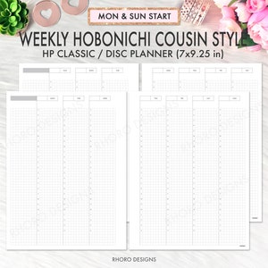 Happy Planner Classic Weekly Hobonichi Cousin Printable Inserts, Weekly Grid Undated Template, Classic Happy Planner Pages, HP Weekly Grid